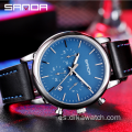 SANDA 1034 Reloj de lujo para hombre de negocios Reloj de cuero de cuarzo informal para hombre de tres ojos y seis pines a prueba de agua